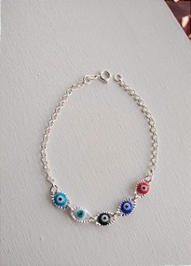 PULSEIRA OLHO GREGO CINCO CORES ELO PORTUGUÊS PRATA 925