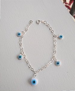 PULSEIRA  CINCO OLHO GREGO ELO BALÃO PRATA 925