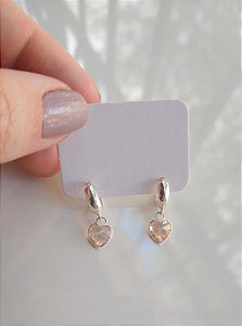 BRINCO ARGOLINHA CLICK COM PEDRA ZIRCÔNIA CORAÇÃO