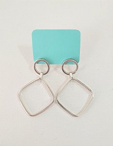BRINCO ARGOLA FRONTAL LOSANGO PENDURADO PRATA 925