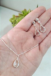 CONJUNTO PRATA 925 GOTA COR CRISTAL ZIRCÔNIA