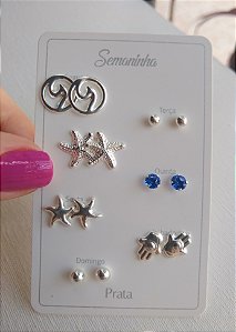 KIT SEMANINHA COM 7 PARES PRATA 925 VARIADOS