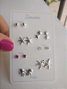 KIT SEMANINHA VARIADO 7 PARES PRATA 925