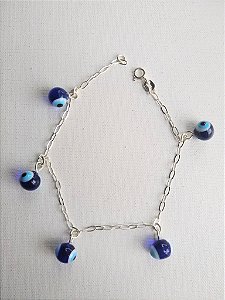PULSEIRA OLHO GREGO AZUL PINGENTES PENDURADOS PRATA 925