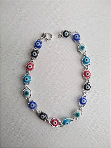 PULSEIRA MULTI OLHO GREGO COLORIDO EM PRATA 925