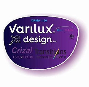 Varilux XR Design Orma Transitions Cinza Blue Uv Crizal Prevencia