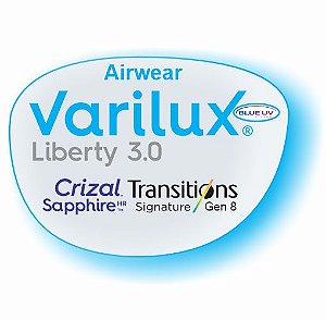 Varilux Liberty Airwear Transitions Blue Uv Crizal Sapphire HR (Promo Meu 1° Varilux)