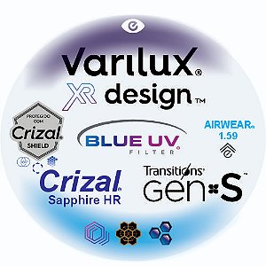 Varilux XR Design Airwear Polypower Blue Uv Crizal Sapphire HR Transitions (Promo Meu 1° Varilux) 50% OFF
