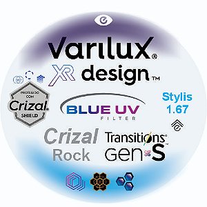Varilux XR Design Stylis 1.67 Blue Uv Crizal Rock Transitions