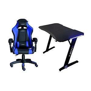 Kit Gamer Cadeira Comfort e Mesa Com Led Azul