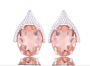 Brinco pedra natural cristal salmão, banho ouro 18k.