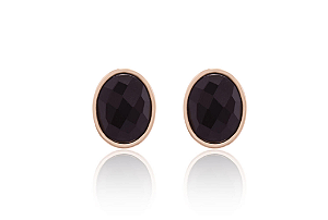 Brinco pedra natural obsidiana, banho ouro 18k.
