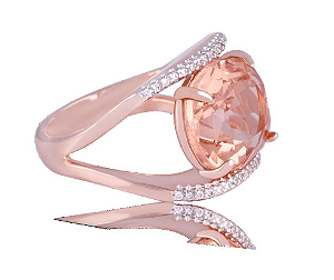 Anel pedra natural cristal salmão, banho ouro 18k.