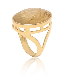 Anel pedra natural citrino, banho ouro 18k.