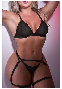 Conjunto Harness Sensual em Tule