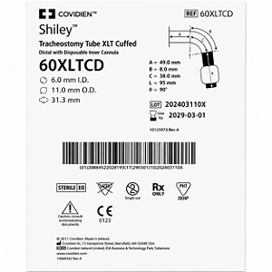 Cânula de Traqueostomia Shiley XLT Distal 60XLTCD com Cuff e Cânula Interna Descartável Covidien