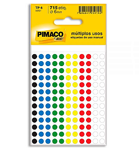 Etiqueta Adesiva Pimaco Redonda 6 Cores 6mm - 715 unidades