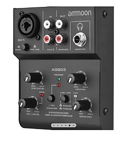 Mesa e Interface de Mixagem Ammoon Ags03 com 3 Canal