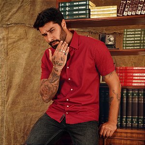 Camisa de Manga Curta SLIM LINHO FLAMÊ VINHO