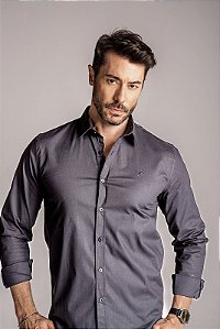 Camisa Manga Longa  Slim linho premium com elastano grafite