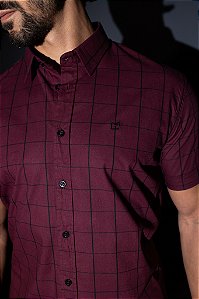 Camisa de Manga Curta SLIM TRICOLINE VINHO QUADRICULADA