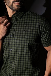 Camisa de Manga Curta SLIM QUADRICULADA VERDE/PRETO