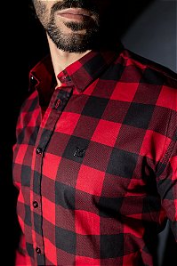 Camisa Manga Longa Slim XADREZ PRETO/VERMELHO