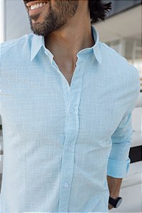Camisa Manga Longa Slim Azul Claro