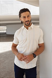 Camisa de Manga Curta SLIM LINHO COM LISTRA