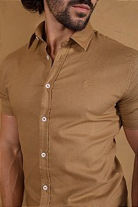 Camisa de Manga Curta SLIM CAQUI LINHO PREMIUM