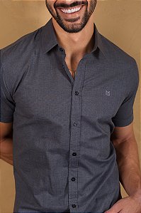 Camisa de Manga Curta SLIM CINZA CHUMBO LINHO FLAMÊ