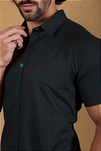 Camisa de Manga Curta SLIM VERDE GARRAFA  LINHO FLAMÊ