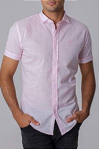Camisa de Manga Curta SLIM LINHO FLAMÊ ROSA CLARO