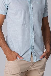 Camisa de Manga Curta SLIM LINHO FLAMÊ VERDE CASCADE