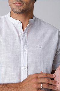 Camisa de Manga Curta GOLA PADRE SLIM LINHO FLAMÊ BRANCO