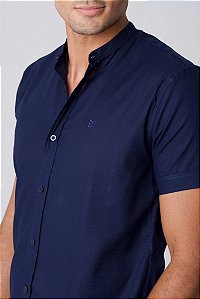 Camisa de Manga Curta GOLA PADRE SLIM LINHO FLAMÊ AZUL MARINHO