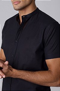 Camisa de Manga Curta GOLA PADRE SLIM LINHO FLAMÊ PRETO