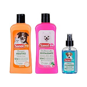Kit Shampoo, Colônia e Condicionador Sanol Dog 500ml
