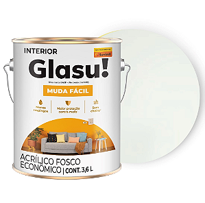 Tinta Acrílica Fosca Muda Fácil Econômica 3,6L - Branco Neve (Galão Plástico) - Glasu!