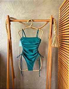 Maiô franzido verde petróleo