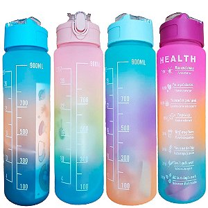 Garrafa Grande 900ML de água com Frases Motivacionais com marcador e canudo. Garrafa de água de média capacidade