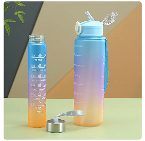 Kit com 2 Garrafas de Água 900ml 300ml Com Canudo Squeeze Garrafão De Agua Colorida Fitness