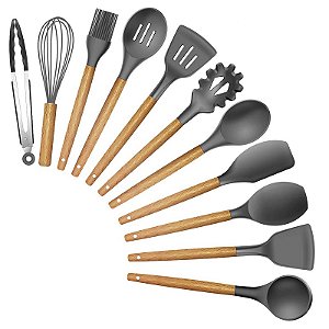 Kit 12 Peças Utensilios de Cozinha Colher Espatula Fue Pincel Cor:Vermelho