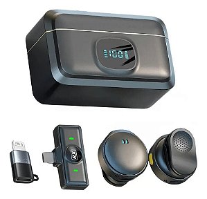 Microfone Lapela Sem Fio Magnético Android e IOS Duplo Ante Ruído