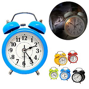 Relógio Despertador Analógico 2 Sinos Modelo Antigo Retro Cor:Azul