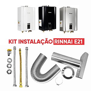 Conjunto Instalação Aquecedor A Gás Rinnai E21 FEH Completo Com Chapéu