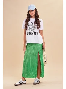 Saia Midi Plissada com fenda