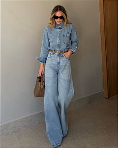 Calça Jeans Pantalona Clara