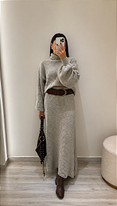 Conjunto Tricô Blusão & Saia