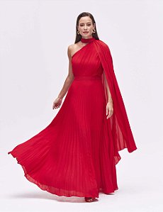 Vestido Crepe Plissado Vermelho